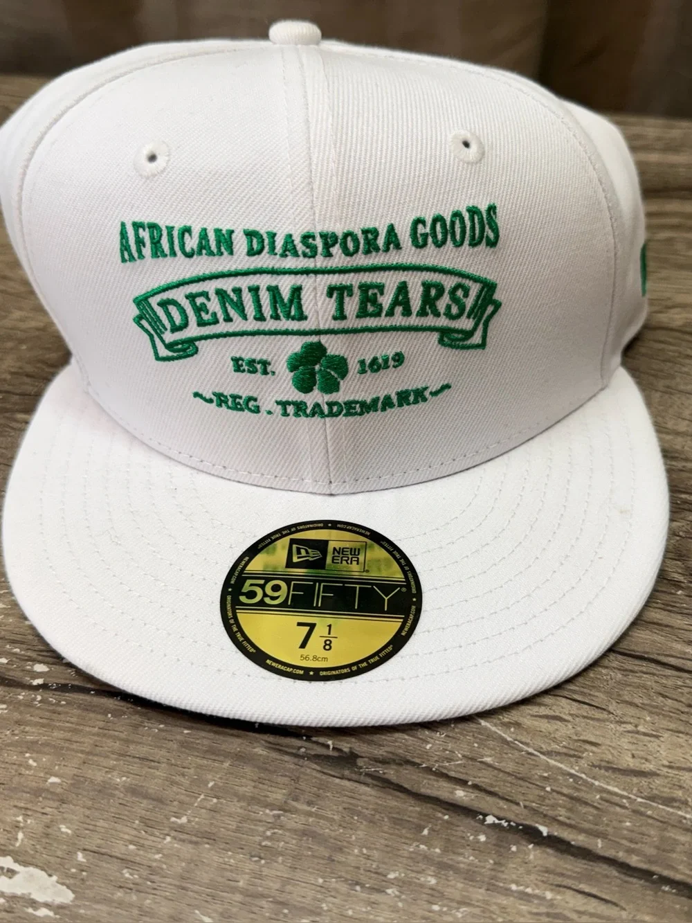 Denim tears White and Green Cap size 7 1/8 NWT